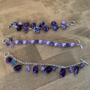 Set of 3 “The Purple Trio” Beaded Bracelets w/silver links
